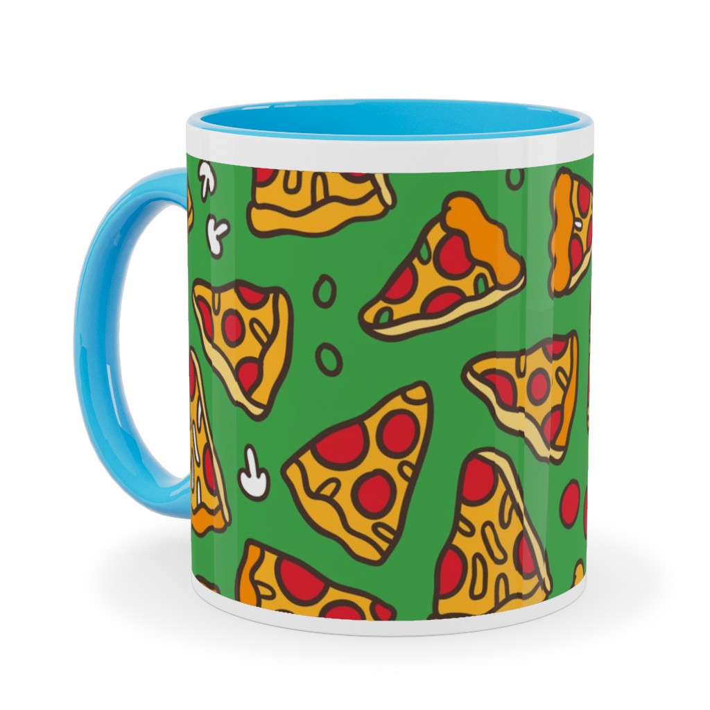 Pizza Pattern Ceramic Mug, Light Blue,  , 11oz, Green