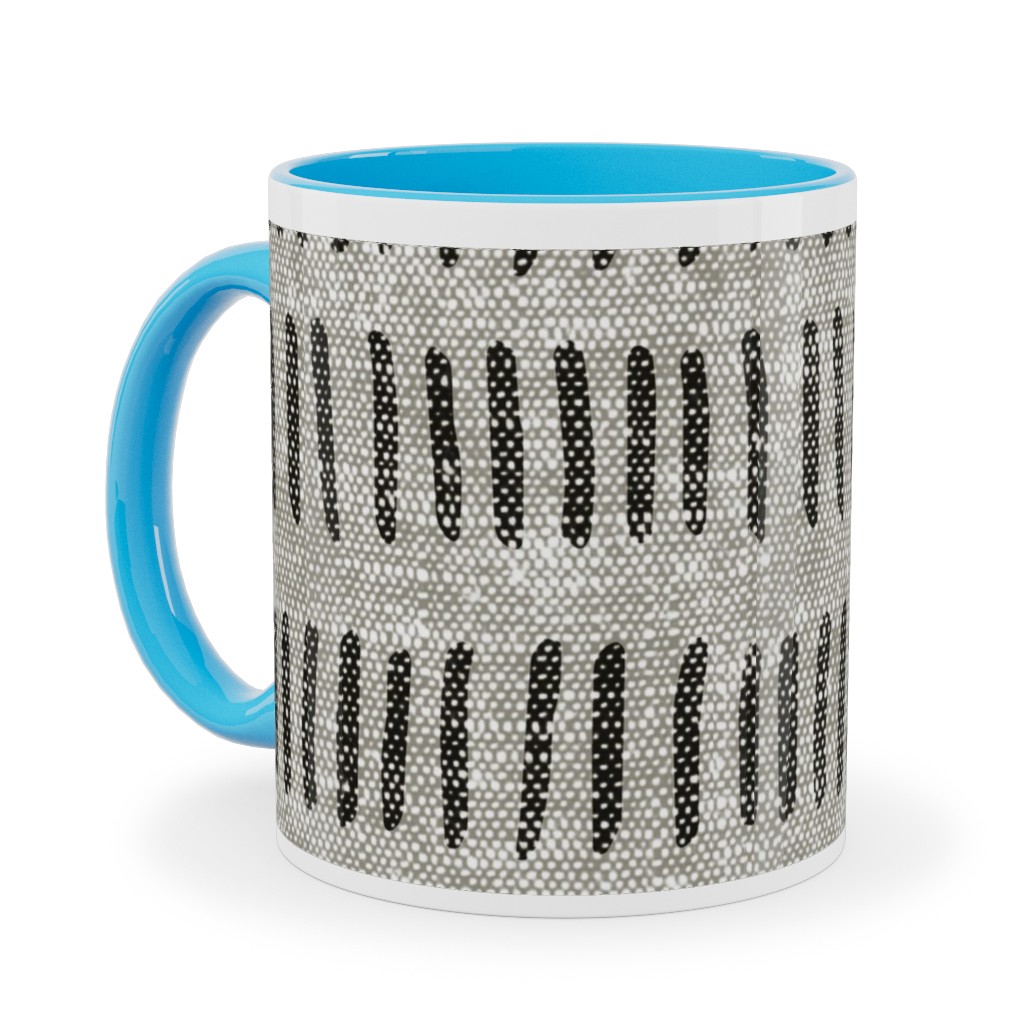 Modern Farmhouse Dash - Multi on Beige Ceramic Mug, Light Blue,  , 11oz, Gray
