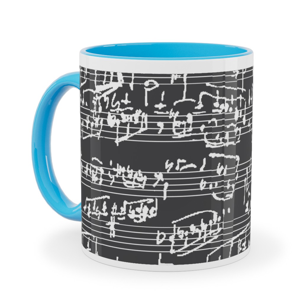 Handwritten Sheet Music Ceramic Mug, Light Blue, , 11oz, Gray, Flint