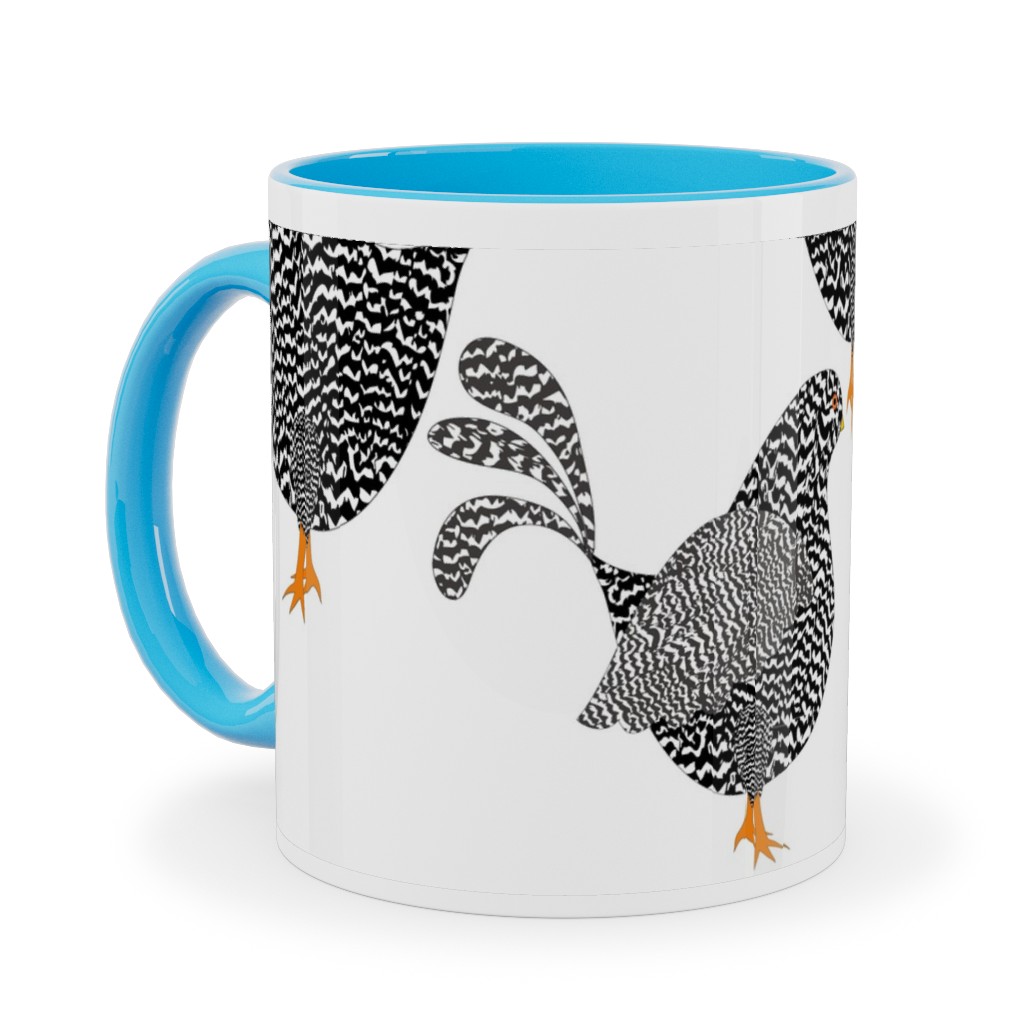 Chick Chick Chickens - Black and White Ceramic Mug, Light Blue, , 11oz, White, White