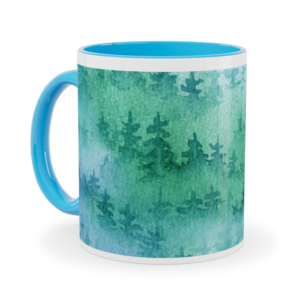 Watercolor Forest - Green and Blue Ceramic Mug, Light Blue, , 11oz, Green, Classic Green