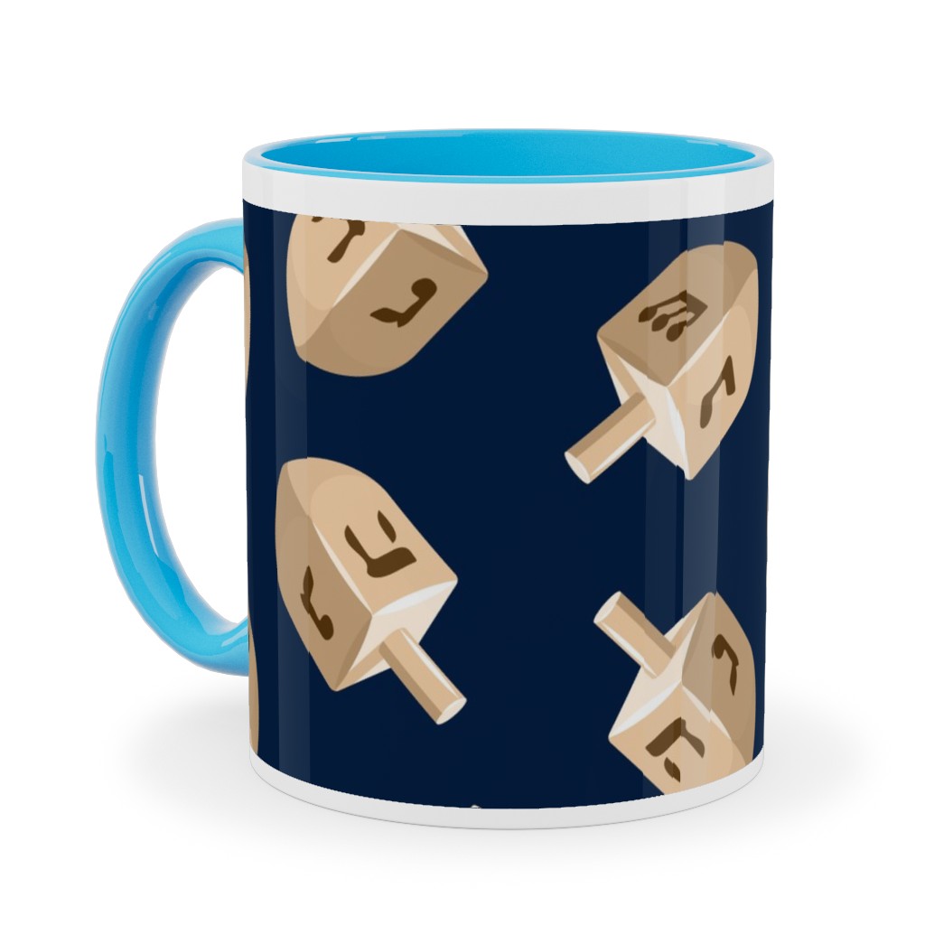 Dreidels Ceramic Mug, Light Blue, , 11oz, Blue, Park Night