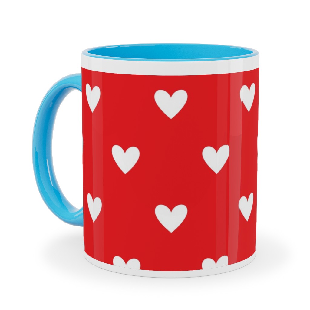 Love Hearts - Red Ceramic Mug, Light Blue,  , 11oz, Red