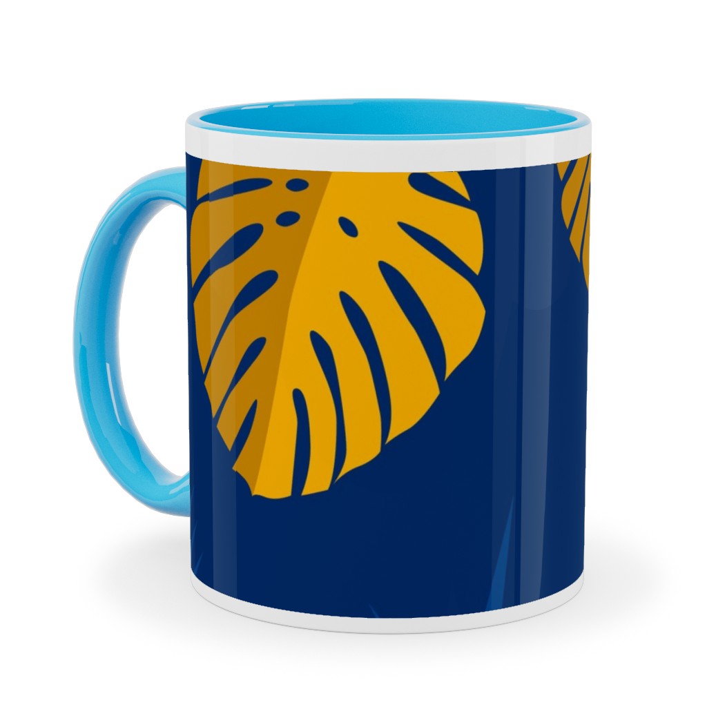 Tropical Leaves - Blue Ceramic Mug, Light Blue, , 11oz, Blue, True Blue