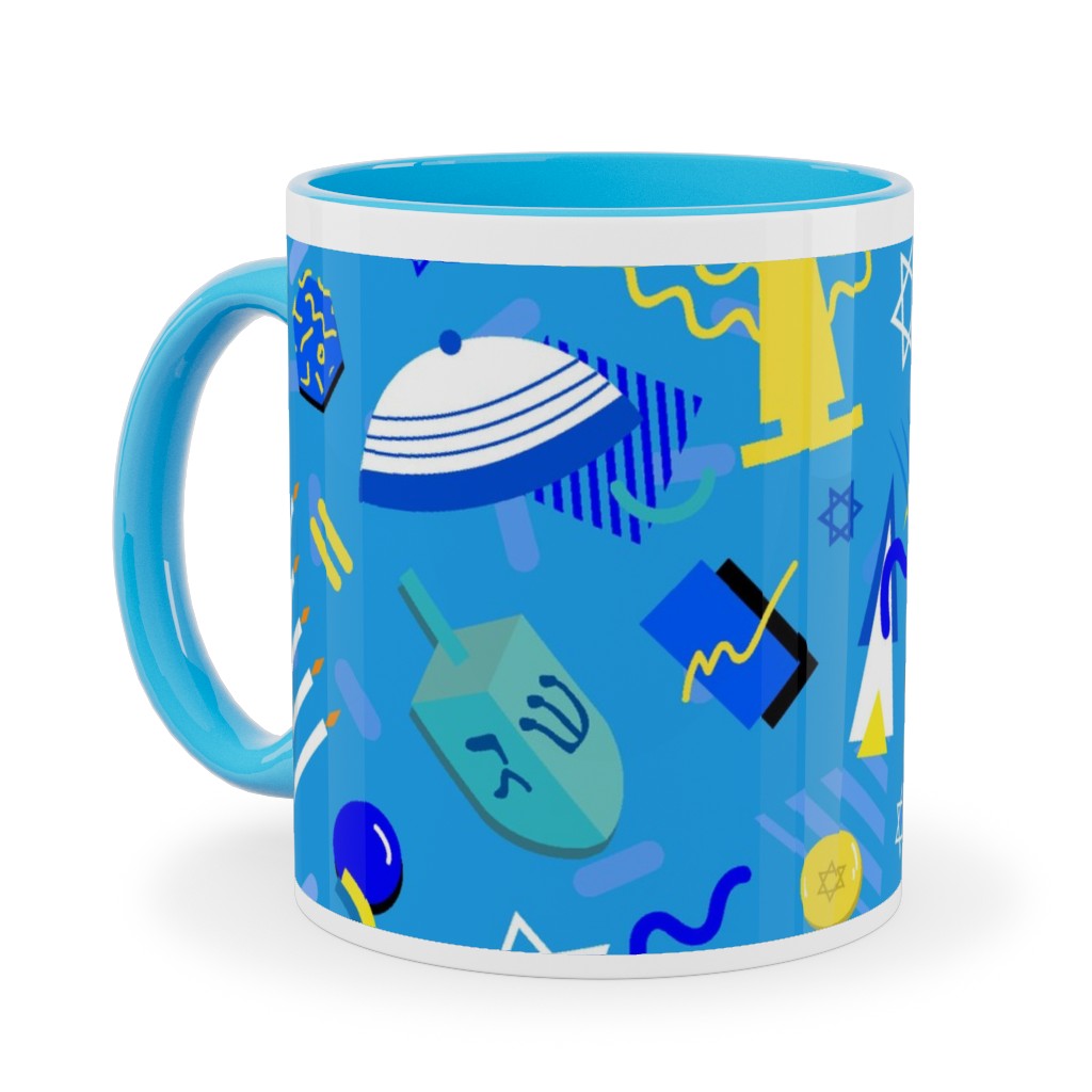 80s Hanukkah Celebration - Blue Ceramic Mug, Light Blue,  , 11oz, Blue