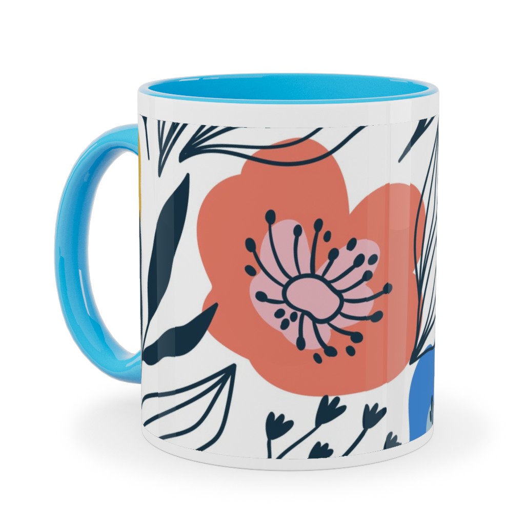 Colorful Flowers - Multi Ceramic Mug, Light Blue, , 11oz, Multicolor