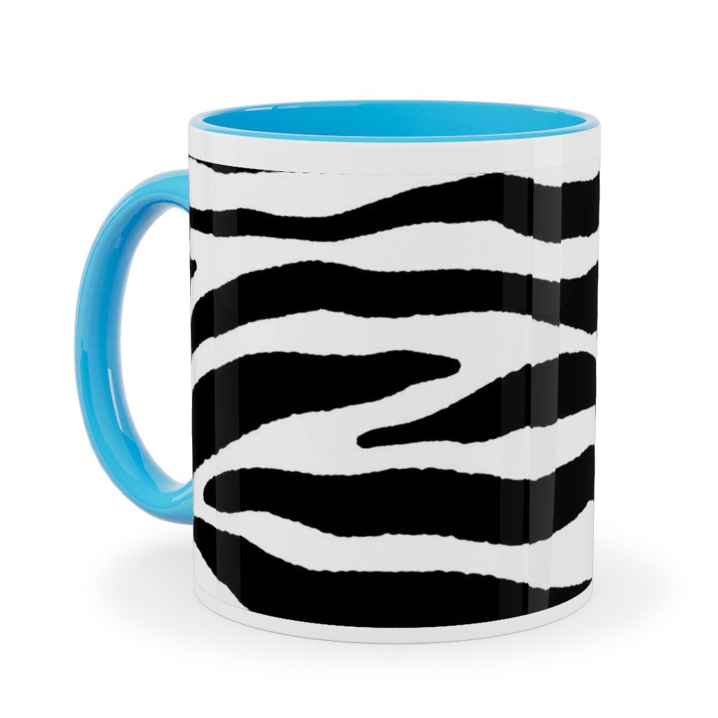 Zebra Print - Black and White Ceramic Mug, Light Blue,  , 11oz, Black