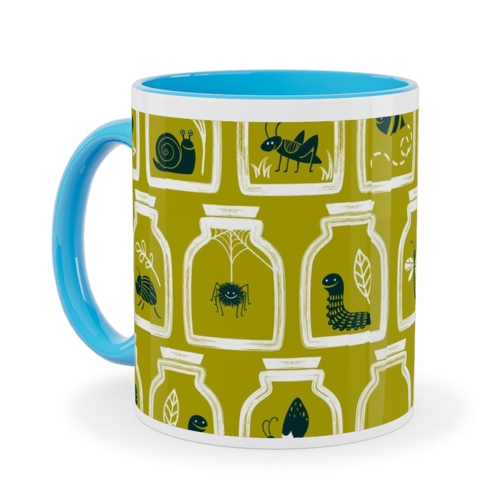 a Collection of Bugs Ceramic Mug, Light Blue, , 11oz, Green, Midori