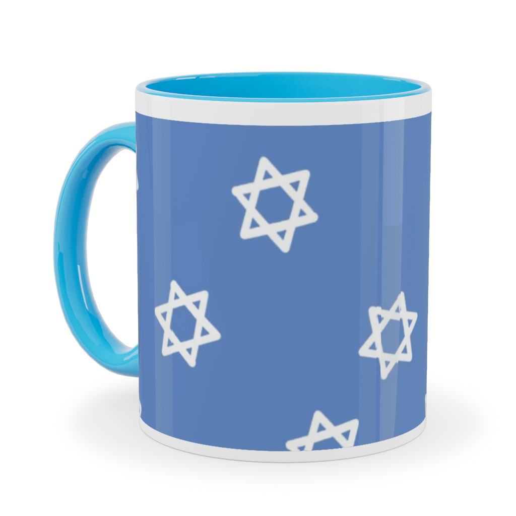 Star of David - White & Blue Ceramic Mug, Light Blue, , 11oz, Blue, True Blue
