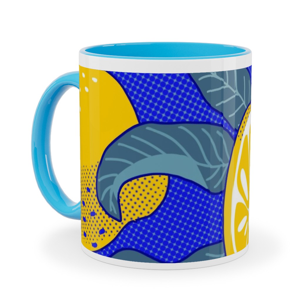 Lemons Pop Art - Blue and Yellow Ceramic Mug, Light Blue,  , 11oz, Yellow