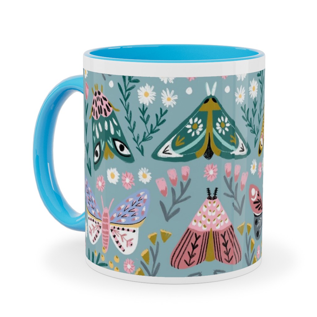 Spring Floral and Butterflies - Blue Ceramic Mug, Light Blue, , 11oz, Multicolor