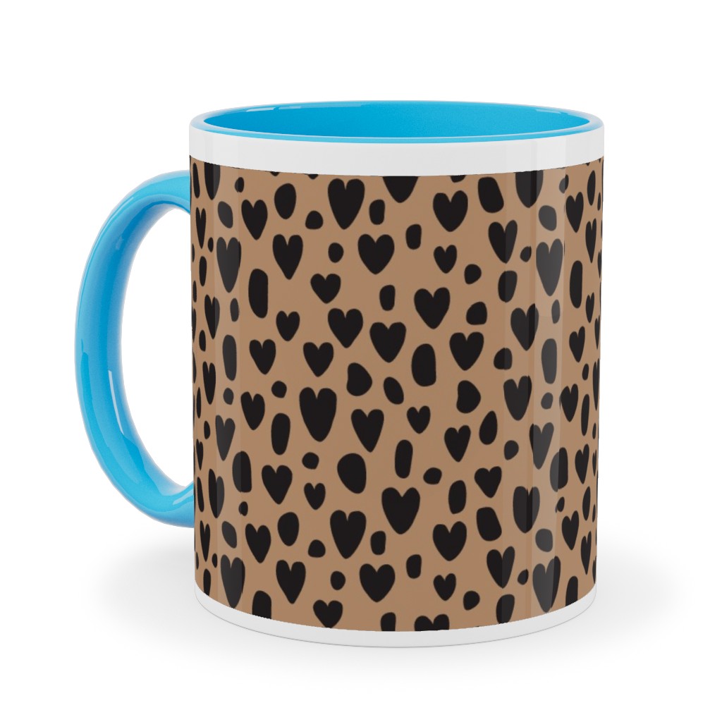 Leopard Hearts - Brown Ceramic Mug, Light Blue, , 11oz, Brown, Brown
