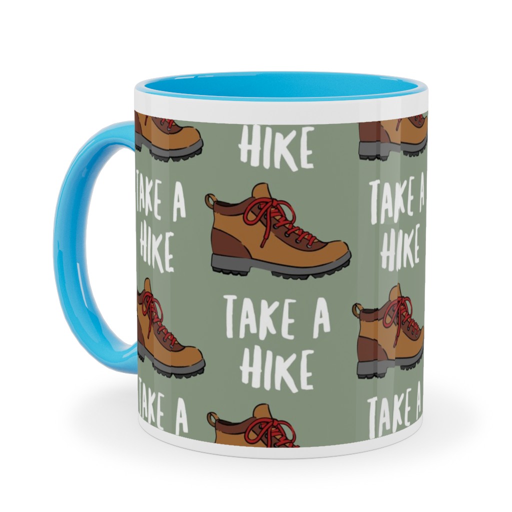 Hiking, Take a Hike - Green Ceramic Mug, Light Blue, , 11oz, Green, Classic Green