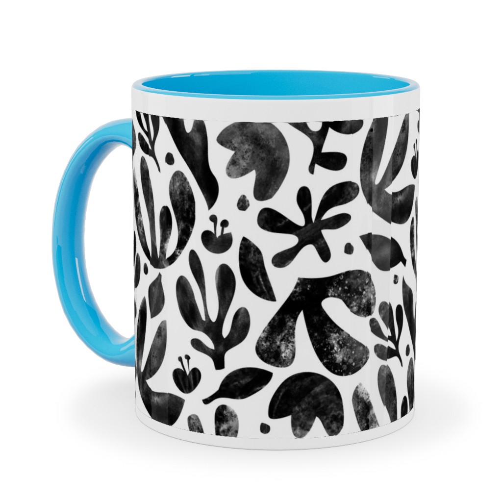Flower Cutouts - Neutral Ceramic Mug, Light Blue, , 11oz, Black, Black