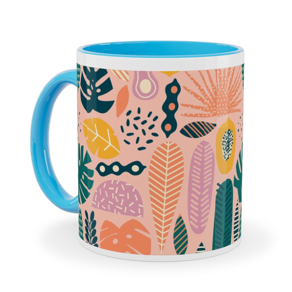 Hawaii Floral - Pink Ceramic Mug, Light Blue,  , 11oz, Multicolor