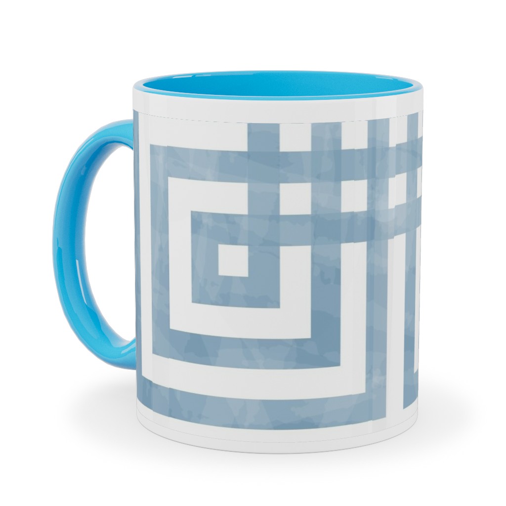 Square Grid - Blue Ceramic Mug, Light Blue, , 11oz, Blue, True Blue