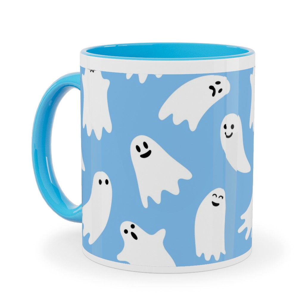 Cute Ghosts - Blue Ceramic Mug, Light Blue, , 11oz, Blue, True Blue