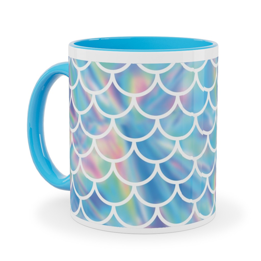 Mermaid Scales - Blue Ceramic Mug, Light Blue, , 11oz, Blue, True Blue