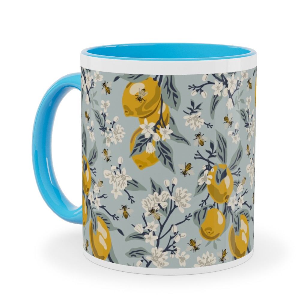 Bees & Lemons - Blue Ceramic Mug, Light Blue,  , 11oz, Blue