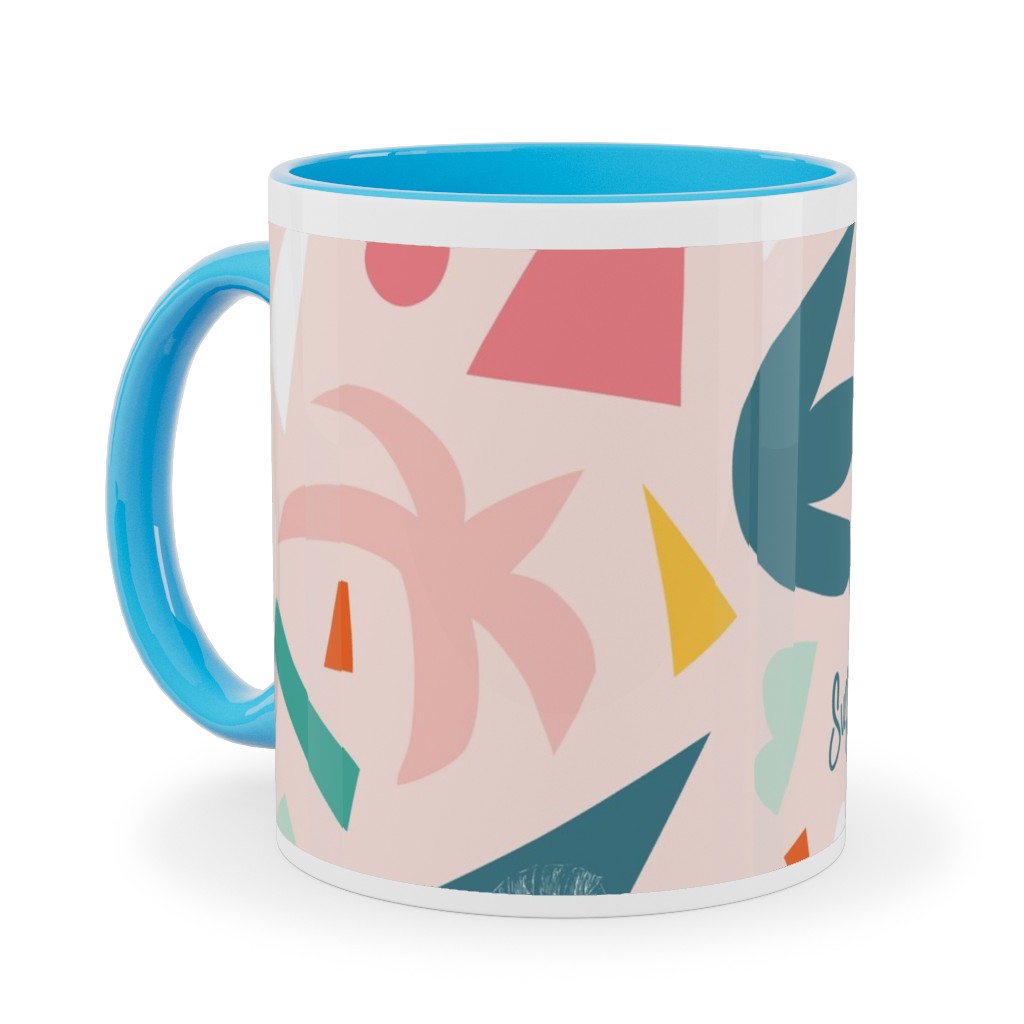 Summer Vibes Collage Ceramic Mug, Light Blue,  , 11oz, Pink