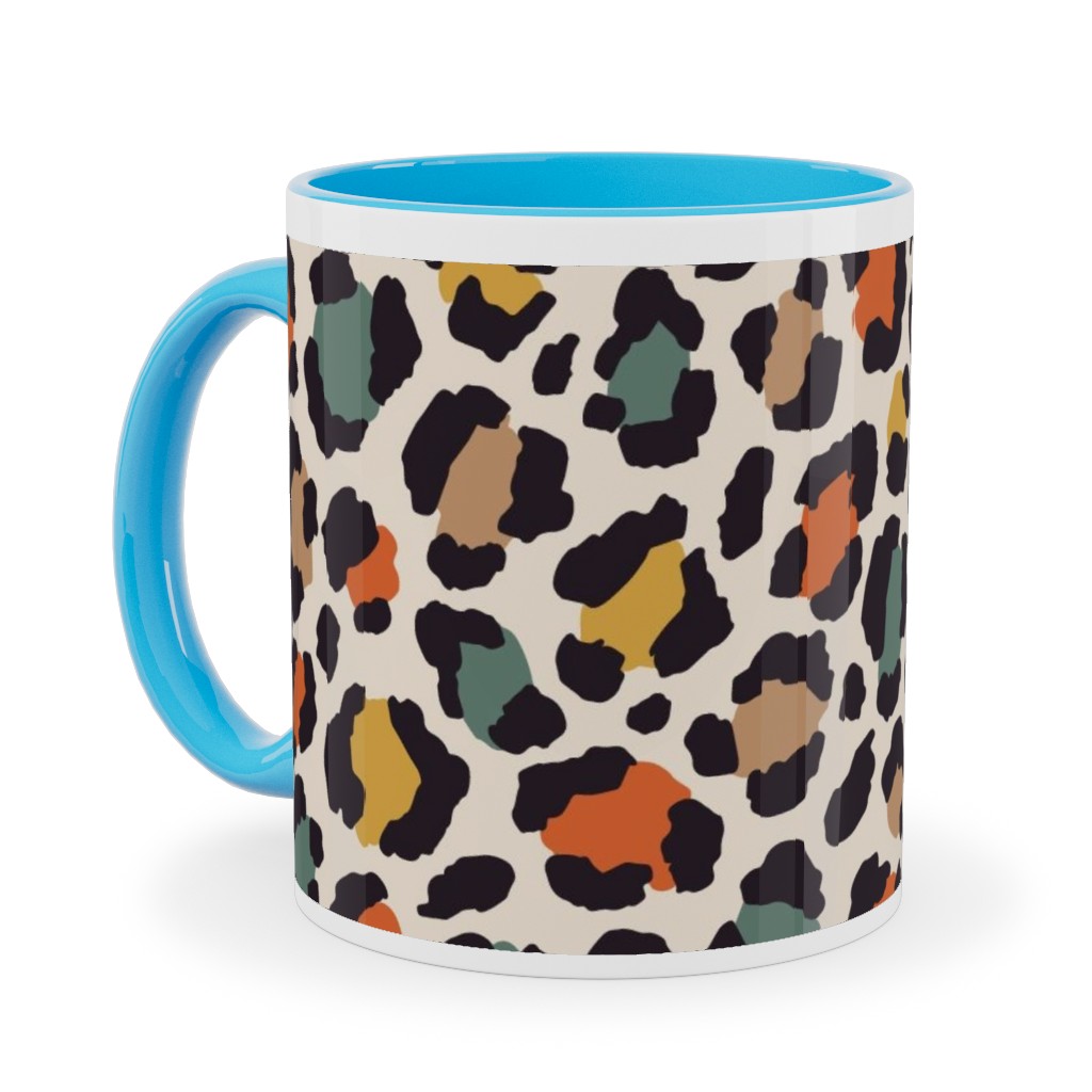 Colored Leopard Print - Mulit Ceramic Mug, Light Blue, , 11oz, Multicolor