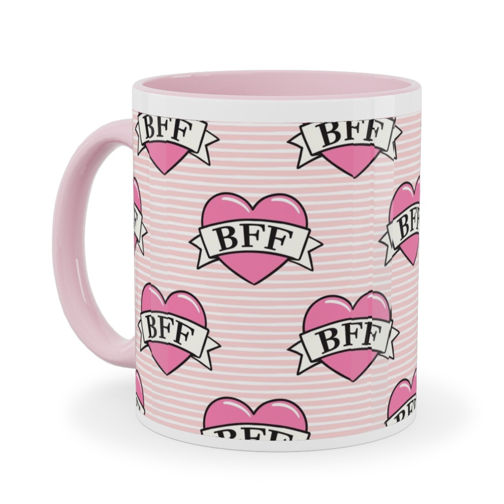 Bff Heart Tattoo Ceramic Mug, Pink,  , 11oz, Pink