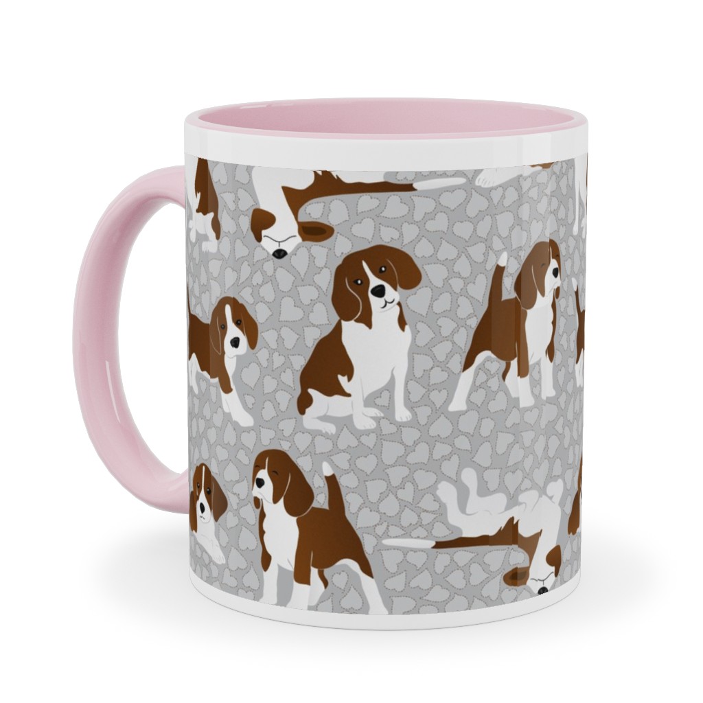 Beagle Dog Ceramic Mug, Pink,  , 11oz, Gray