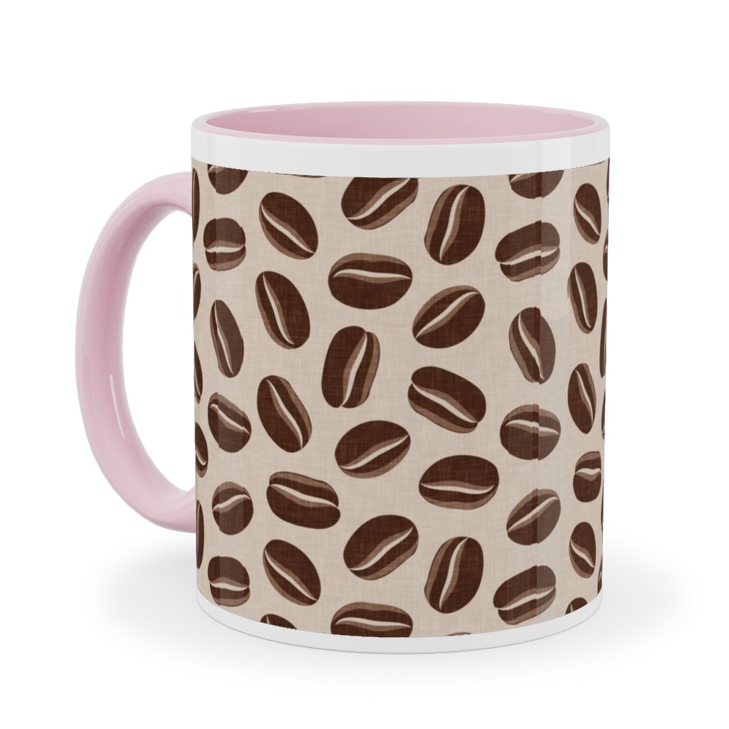 Coffee Beans - Coffee House - Beige Ceramic Mug, Pink,  , 11oz, Brown