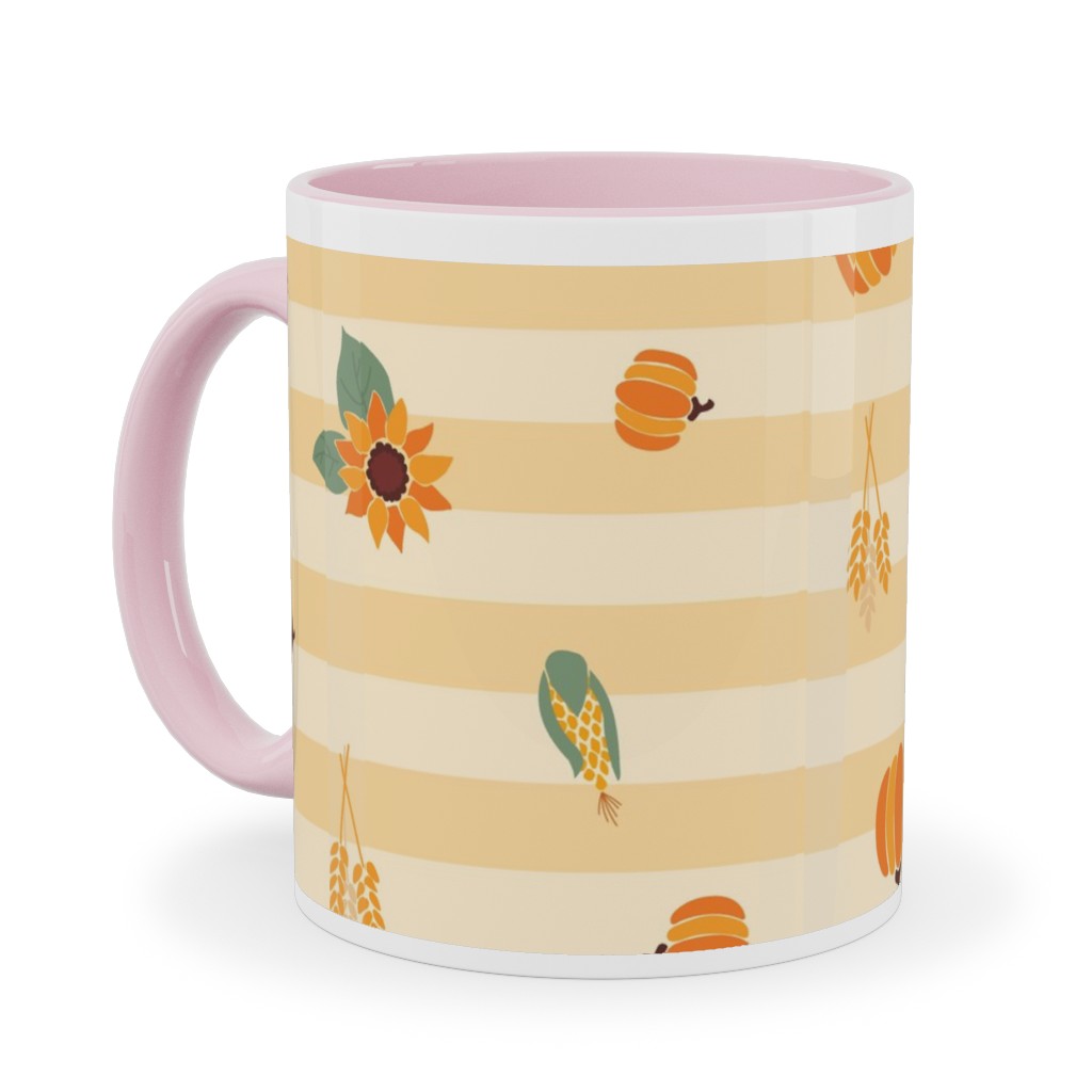 Autumn Nature Stripes - Orange Ceramic Mug, Pink, , 11oz, Orange, Orange