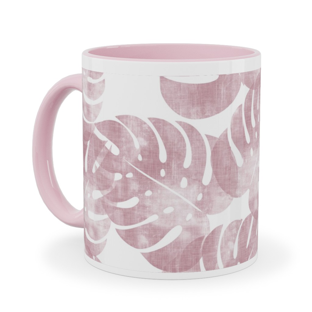 Monstera Leaves - Mauve Ceramic Mug, Pink, , 11oz, Pink, Bright Pink