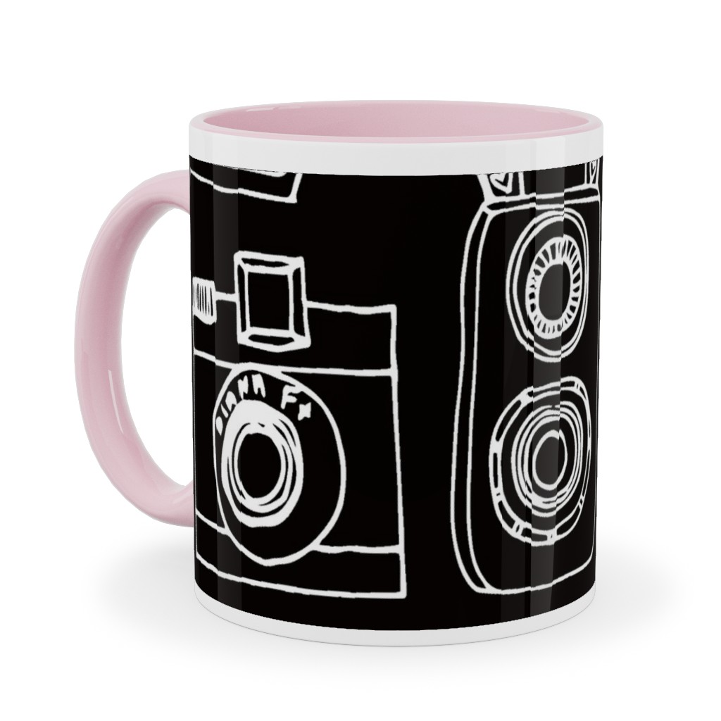 Vintage Cameras - Black and White Ceramic Mug, Pink, , 11oz, Black, Black