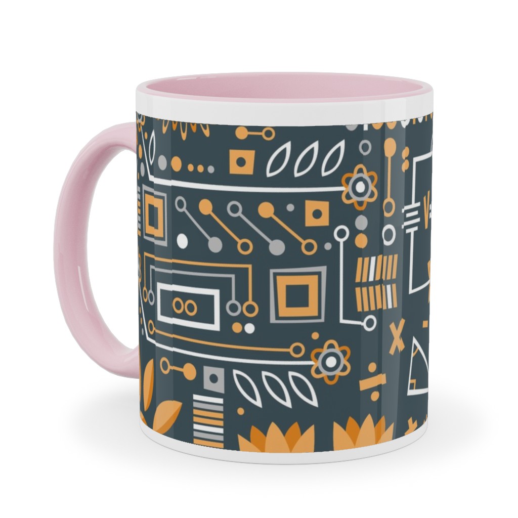 Flowers and Stem Ceramic Mug, Pink, , 11oz, Yellow, Eggyolk