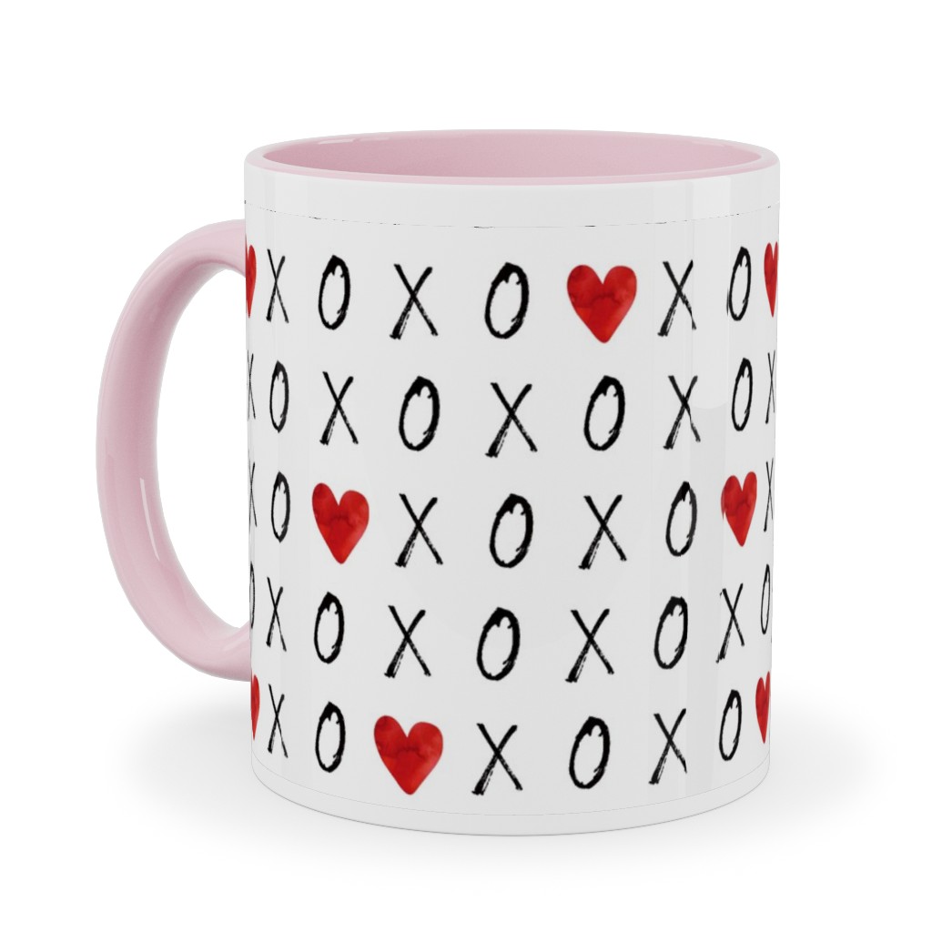 Mini Xoxo With Hearts - White Ceramic Mug, Pink,  , 11oz, Red