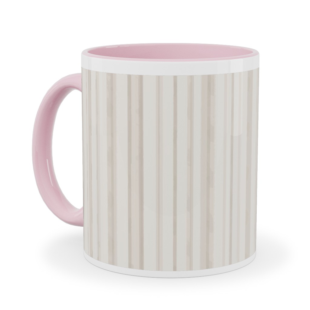 Dreamy Watercolor Stripe Ceramic Mug, Pink,  , 11oz, Beige