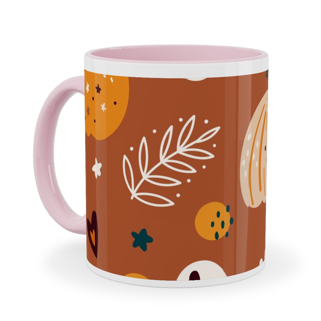 Autumn Pattern - Orange Ceramic Mug, Pink, , 11oz, Orange, Orange