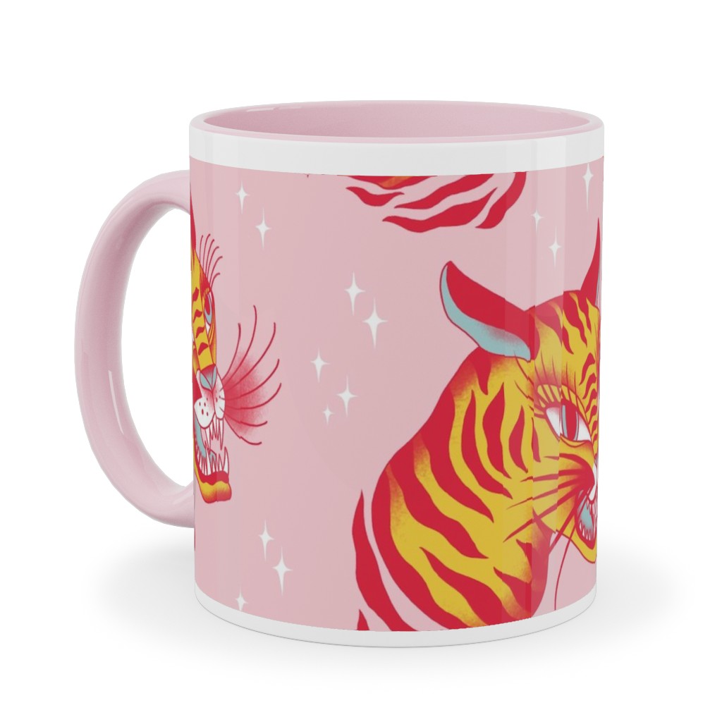 Tigerpop - Orange and Pink Ceramic Mug, Pink, , 11oz, Pink, Bright Pink