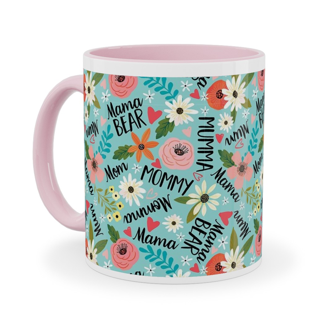 Mom's the Word - Multi on Blue Ceramic Mug, Pink, , 11oz, Blue, True Blue