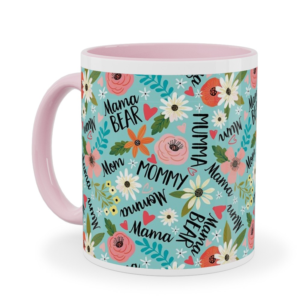 Mom's the Word - Multi on Blue Ceramic Mug, Pink,  , 11oz, Blue