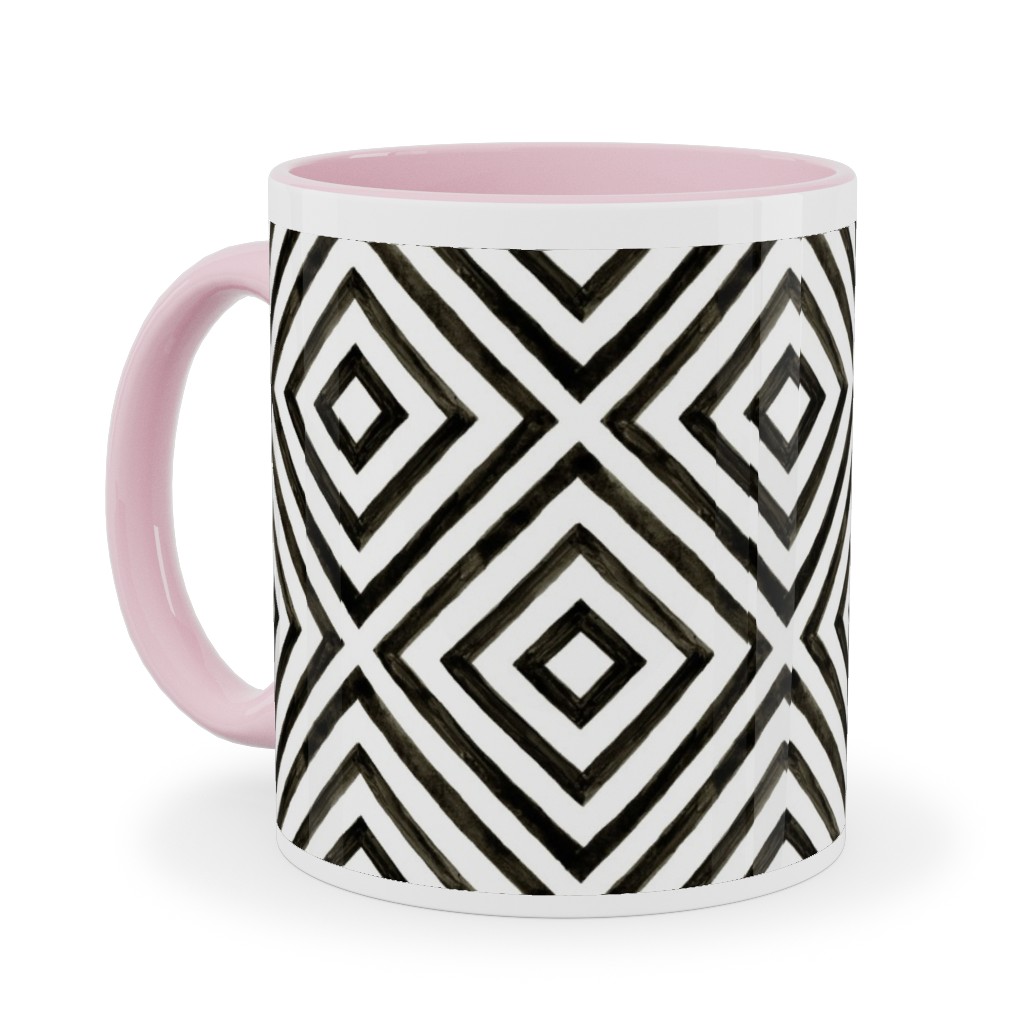 Diamond Pattern - Black and White Ceramic Mug, Pink,  , 11oz, Black