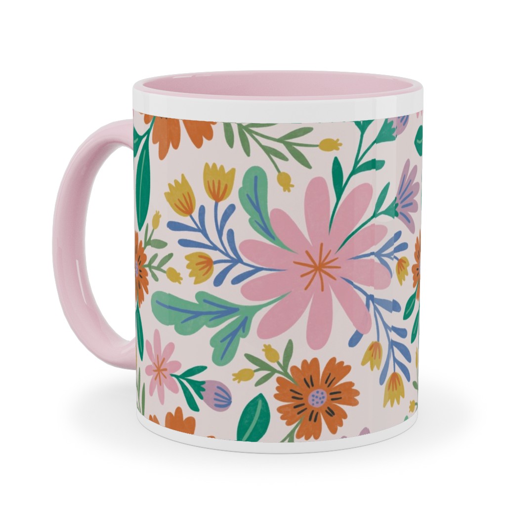 Happy Flowers - Pink Multi Ceramic Mug, Pink,  , 11oz, Pink