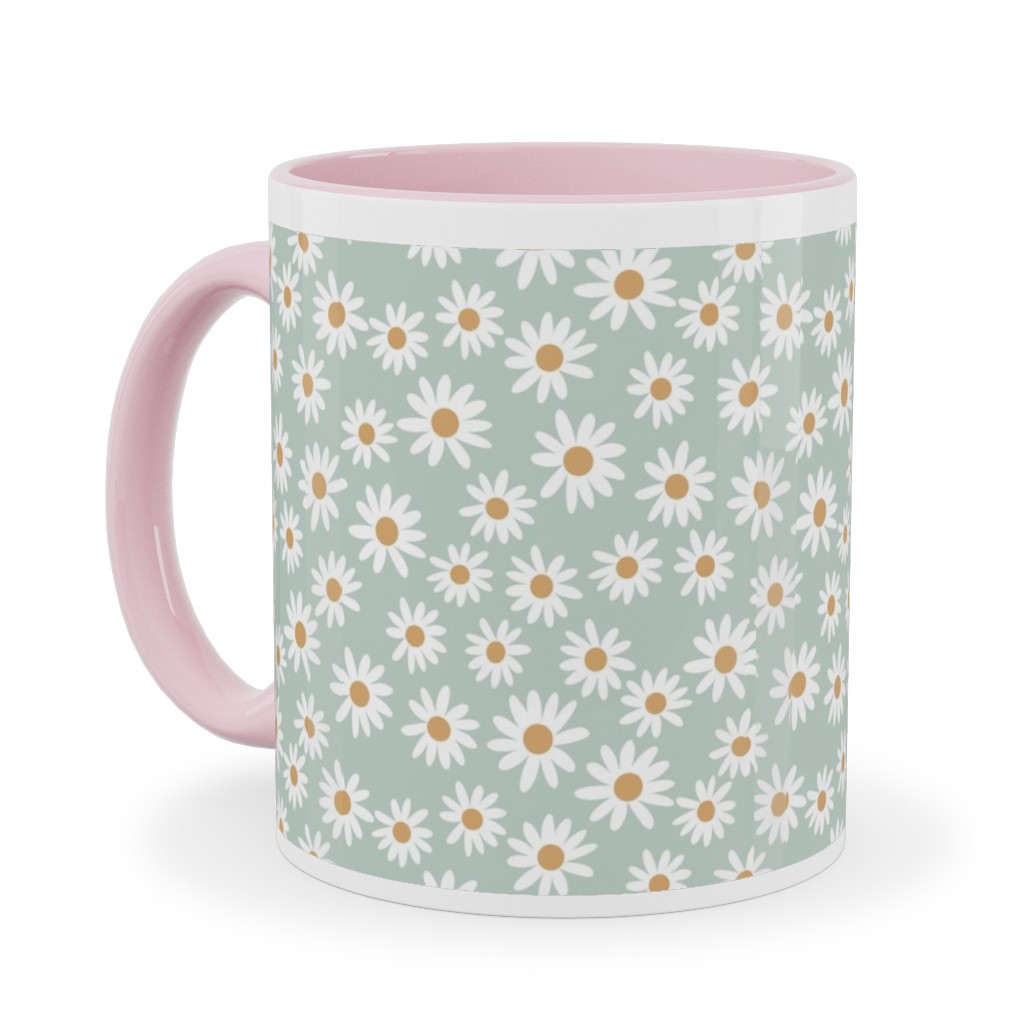 Daisy Print Ceramic Mug, Pink,  , 11oz, Blue