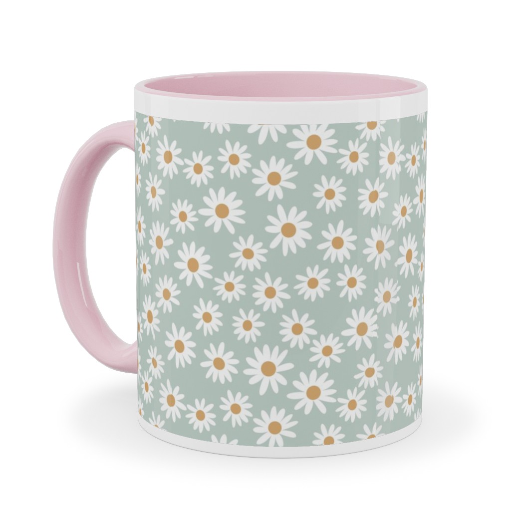 Daisy Print Ceramic Mug, Pink, , 11oz, Blue, Celeste