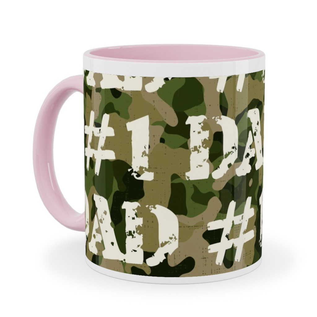 Number One Dad - Green Camo Ceramic Mug, Pink,  , 11oz, Green