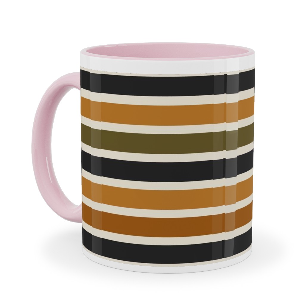 Halloween Stripes With Orange and Olive Green Ceramic Mug, Pink, , 11oz, Orange, Orange