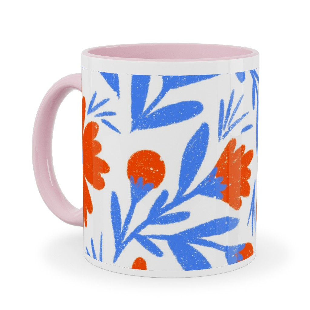 Floral Drop - Red and Blue Ceramic Mug, Pink, , 11oz, Blue, True Blue
