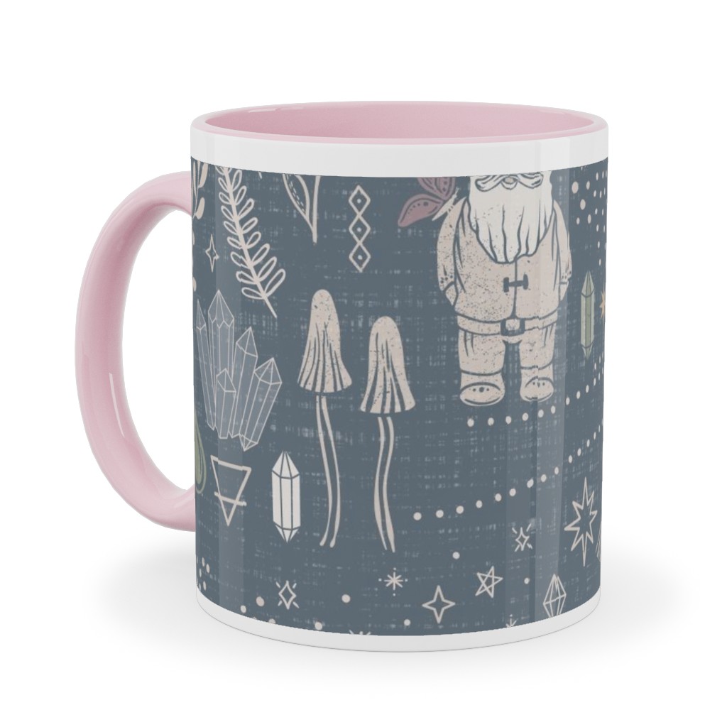 Magical Forest Gnomes - Earthy Blue Ceramic Mug, Pink, , 11oz, Blue, True Blue