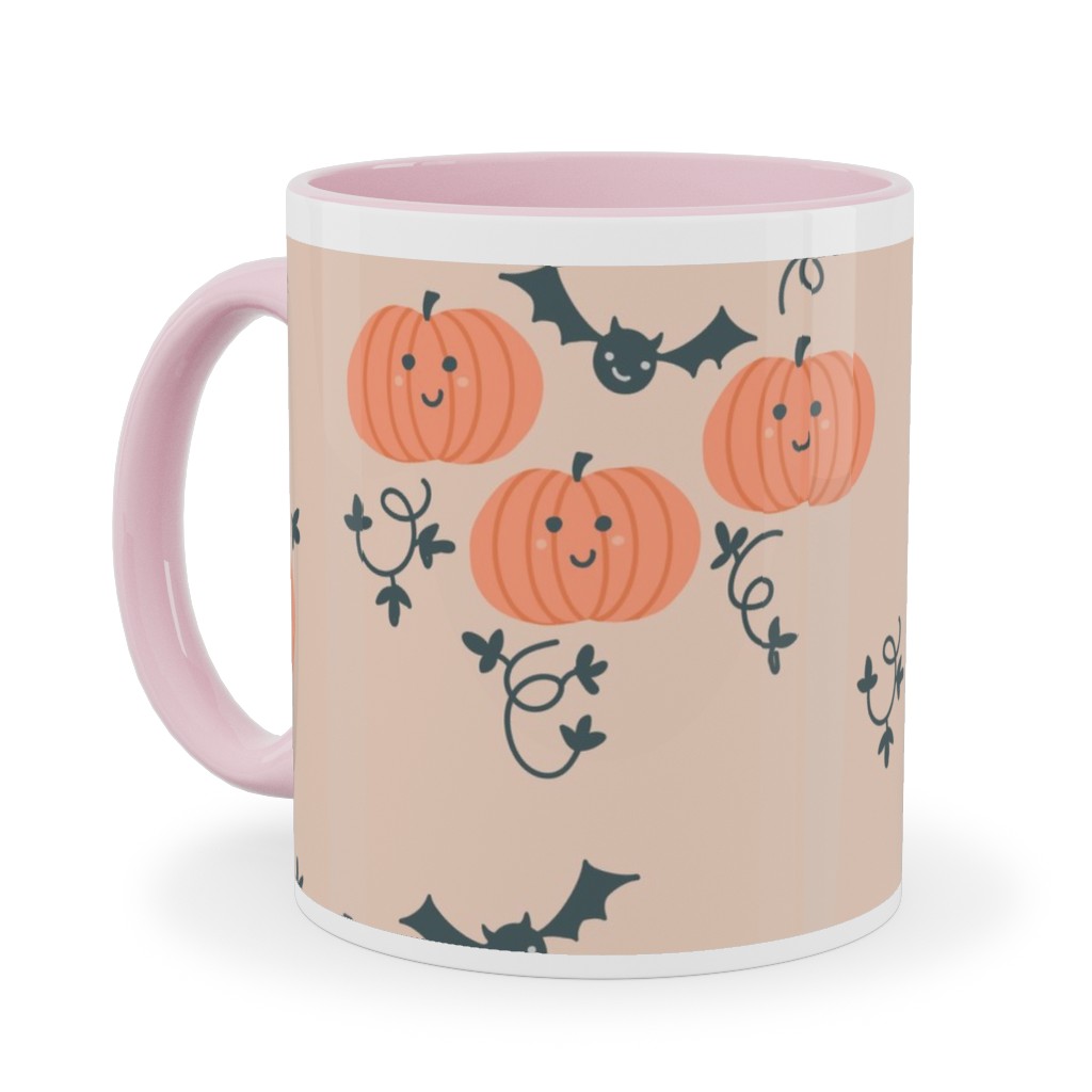 Cute Pumpkins and Bats - Orange and Black Ceramic Mug, Pink,  , 11oz, Orange