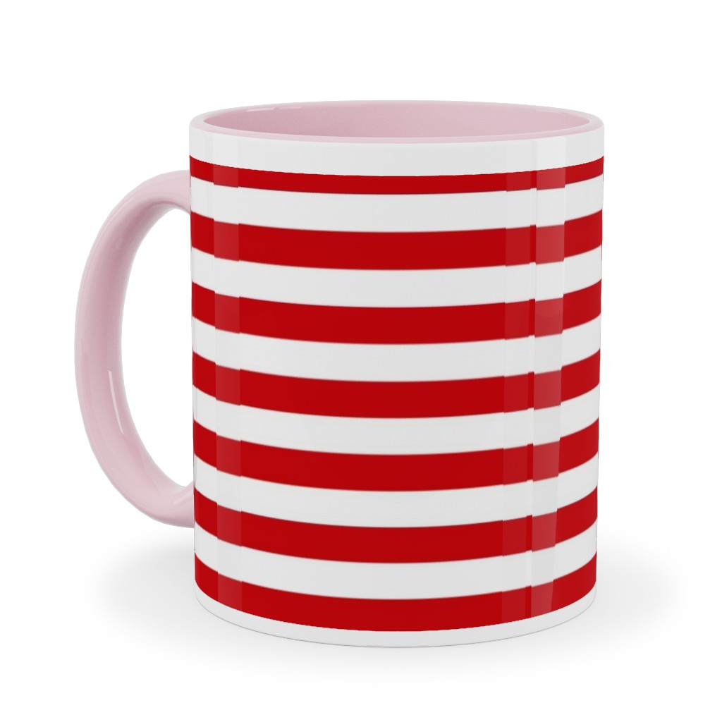 Horizontal Stripe Ceramic Mug, Pink, , 11oz, Red, Red