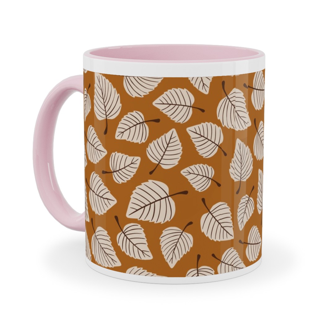 Falling Leaves - Terracotta Ceramic Mug, Pink,  , 11oz, Orange