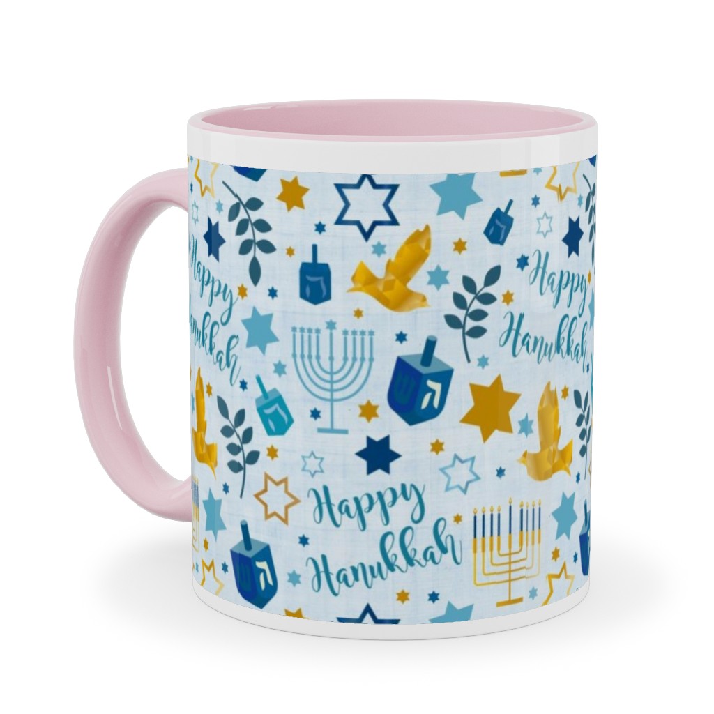 Happy Hanukkah - Blue Ceramic Mug, Pink,  , 11oz, Blue